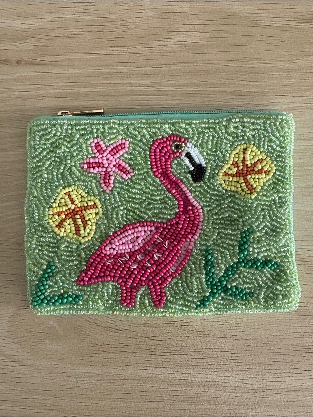 BEADED COIN PURSE Pink Flamingo